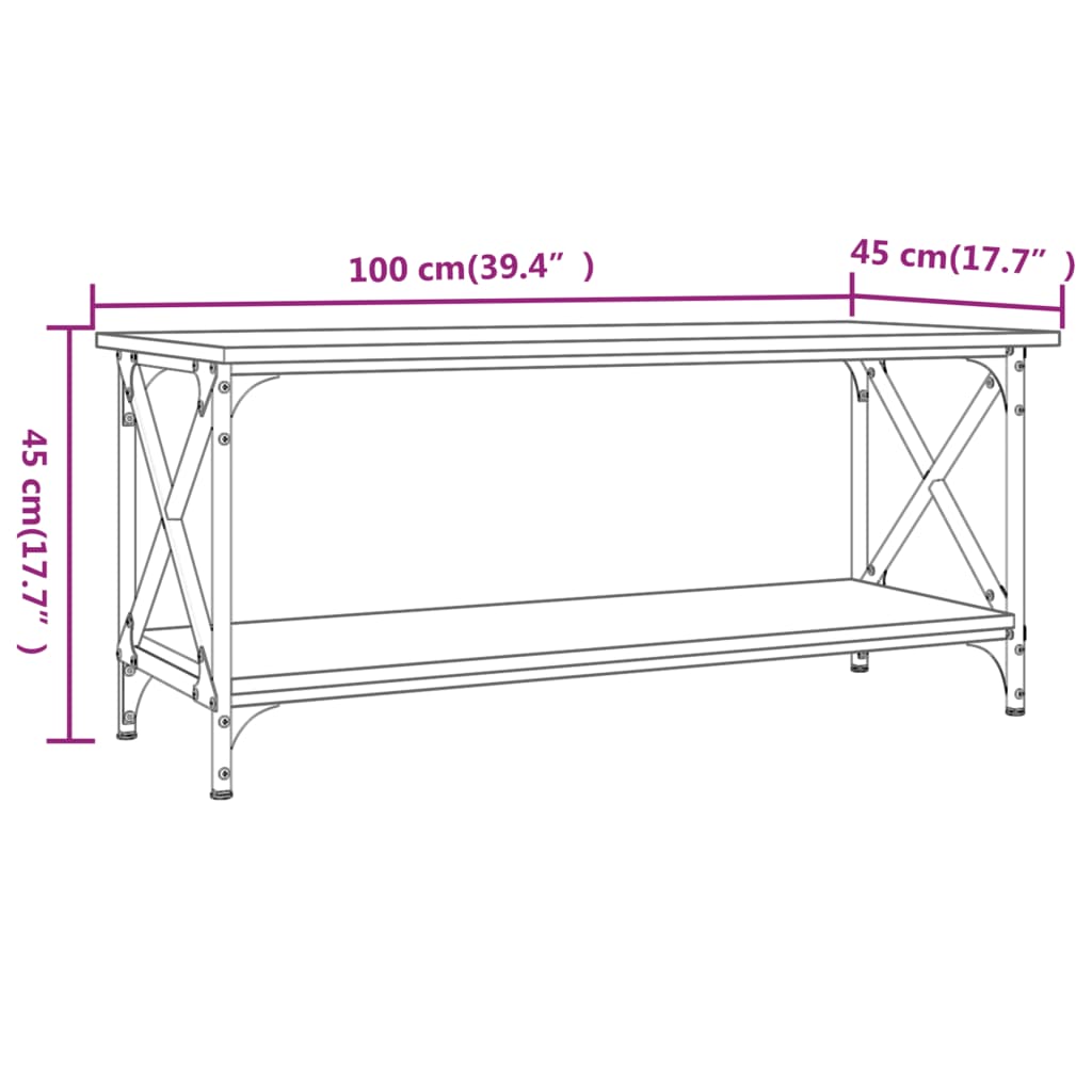 vidaXL Sófaborð Svart 100x45x45 cm Samsettur Viður og Járn