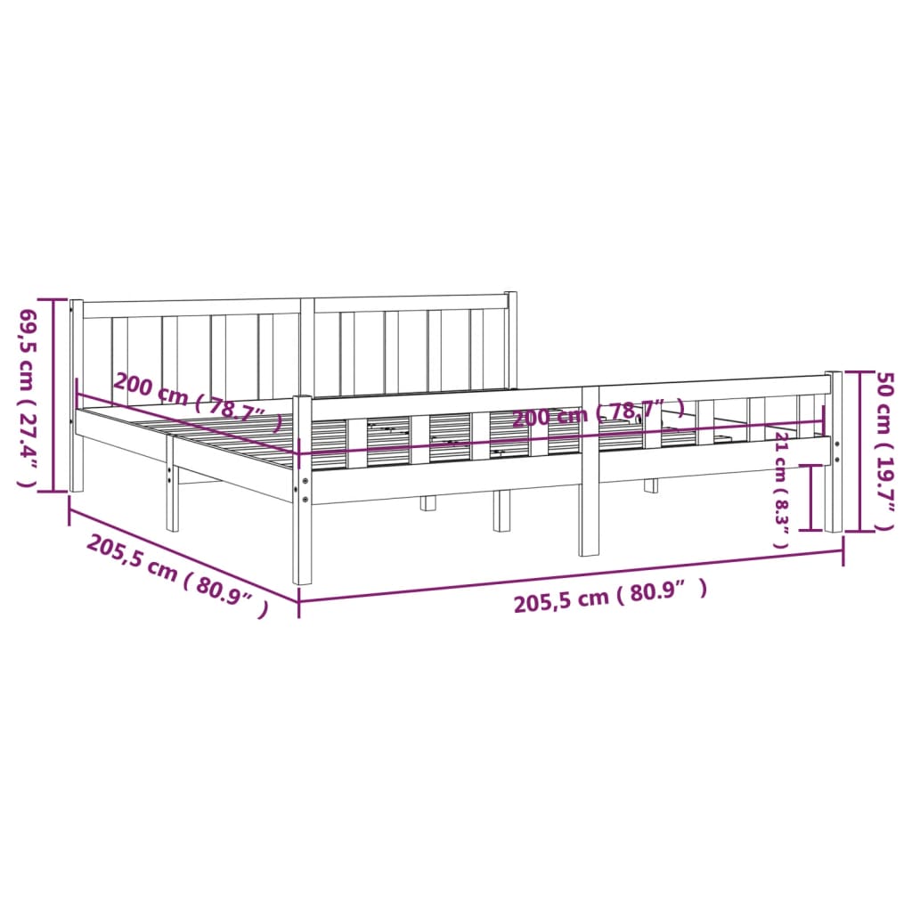 vidaXL Rúmgrind Ljósbrún Gegnheil Viður 200x200 cm