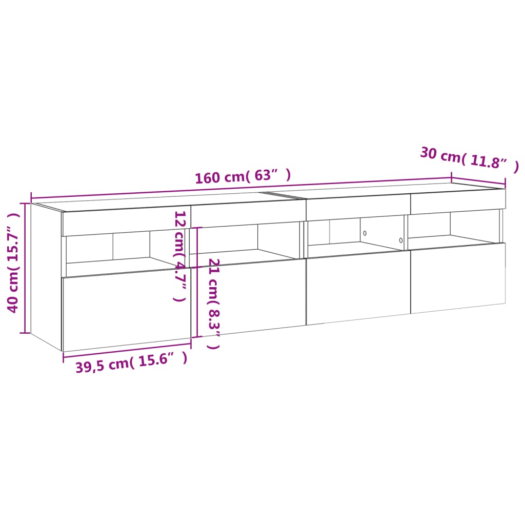 vidaXL Sjónvarpsskápar með LED-Ljósum 2 stk. Hvítir 80x30x40 cm