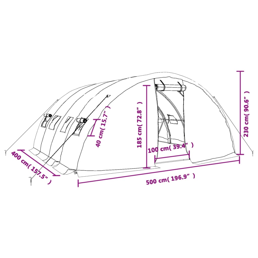 vidaXL Gróðurhús með Stálgrind Hvítt 20 m² 5x4x2,3 m