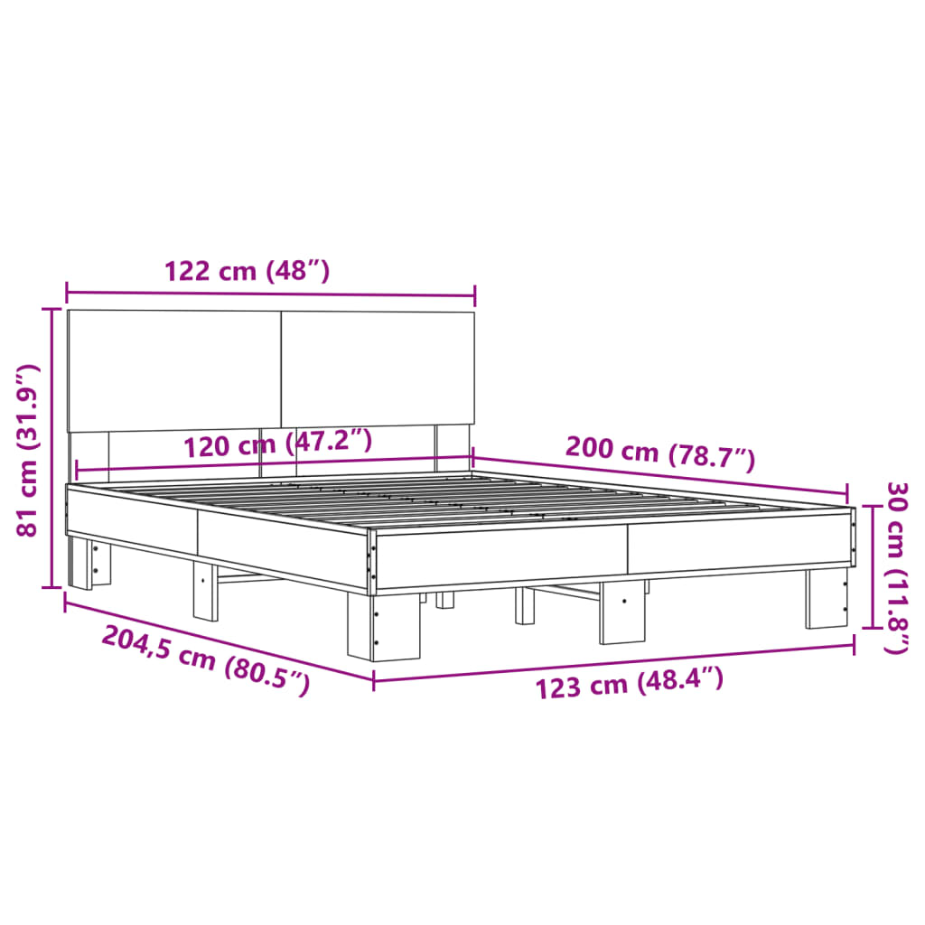 vidaXL Rúmgrind án Dýnu Brún Eikarlitur 120x200 cm