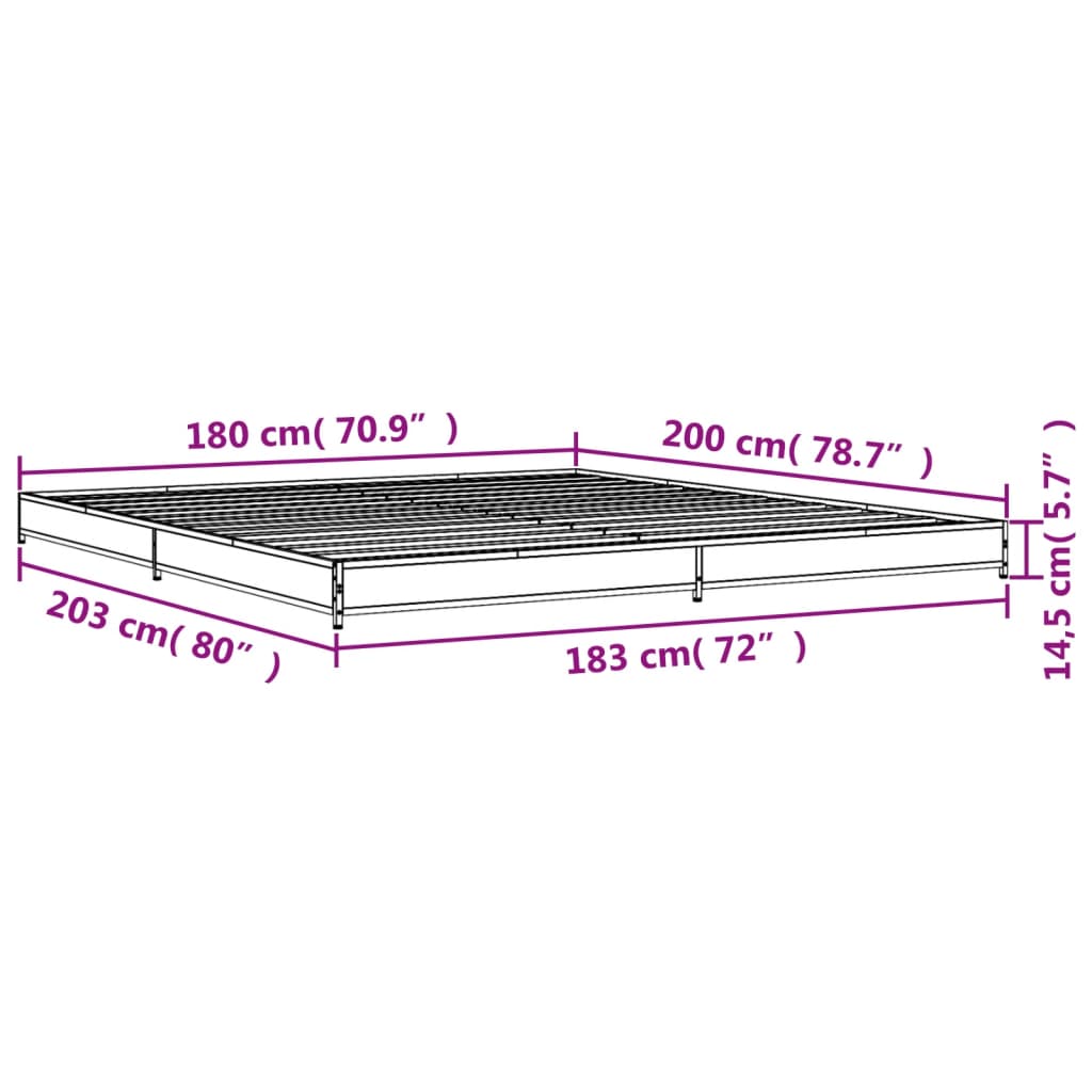 vidaXL Rúmgrind Brún Eik 180x200 cm Samsettur Viður og Málmur