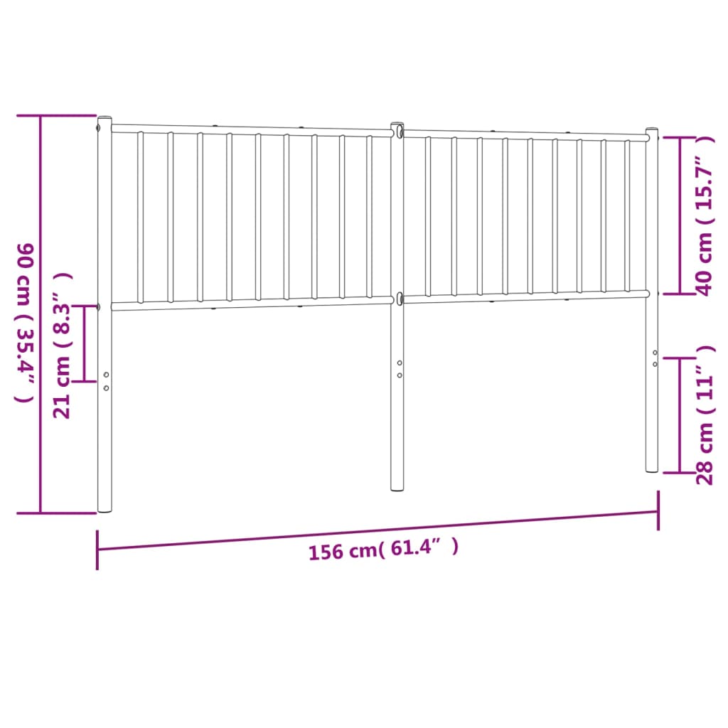 vidaXL Höfuðgafl úr Málmi Svartur 150 cm