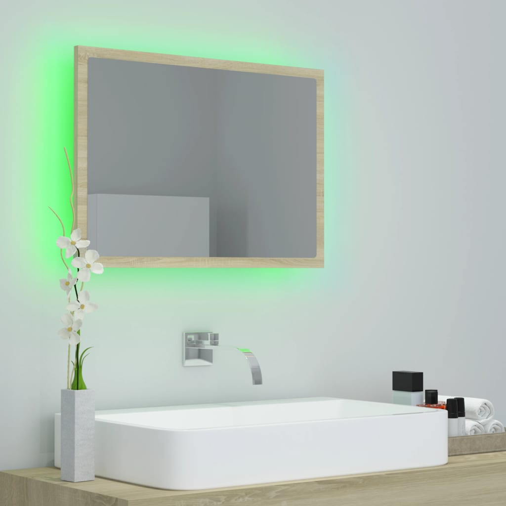 804919 vidaXL LED Bathroom Mirror Sonoma Oak 60x8,5x37 cm Chipboard