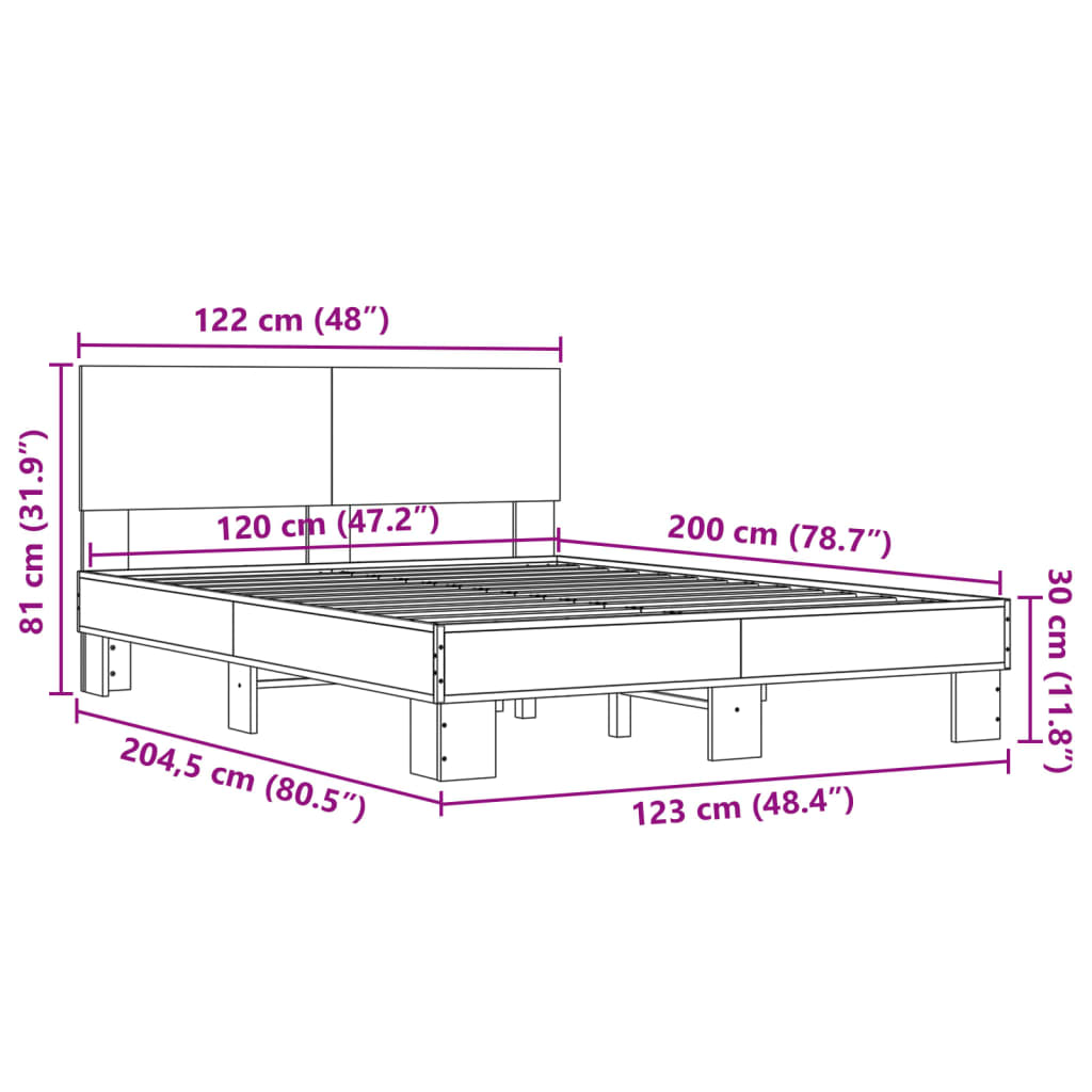 vidaXL Rúmgrind án Dýnu Sonoma Eikarlitur 120x200 cm