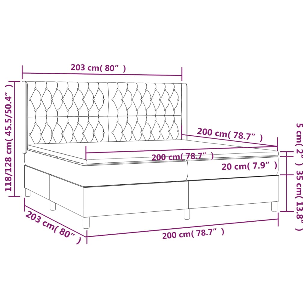 vidaXL Hólfað Springrúm með Dýnu Bleikur 200x200 cm Flauel