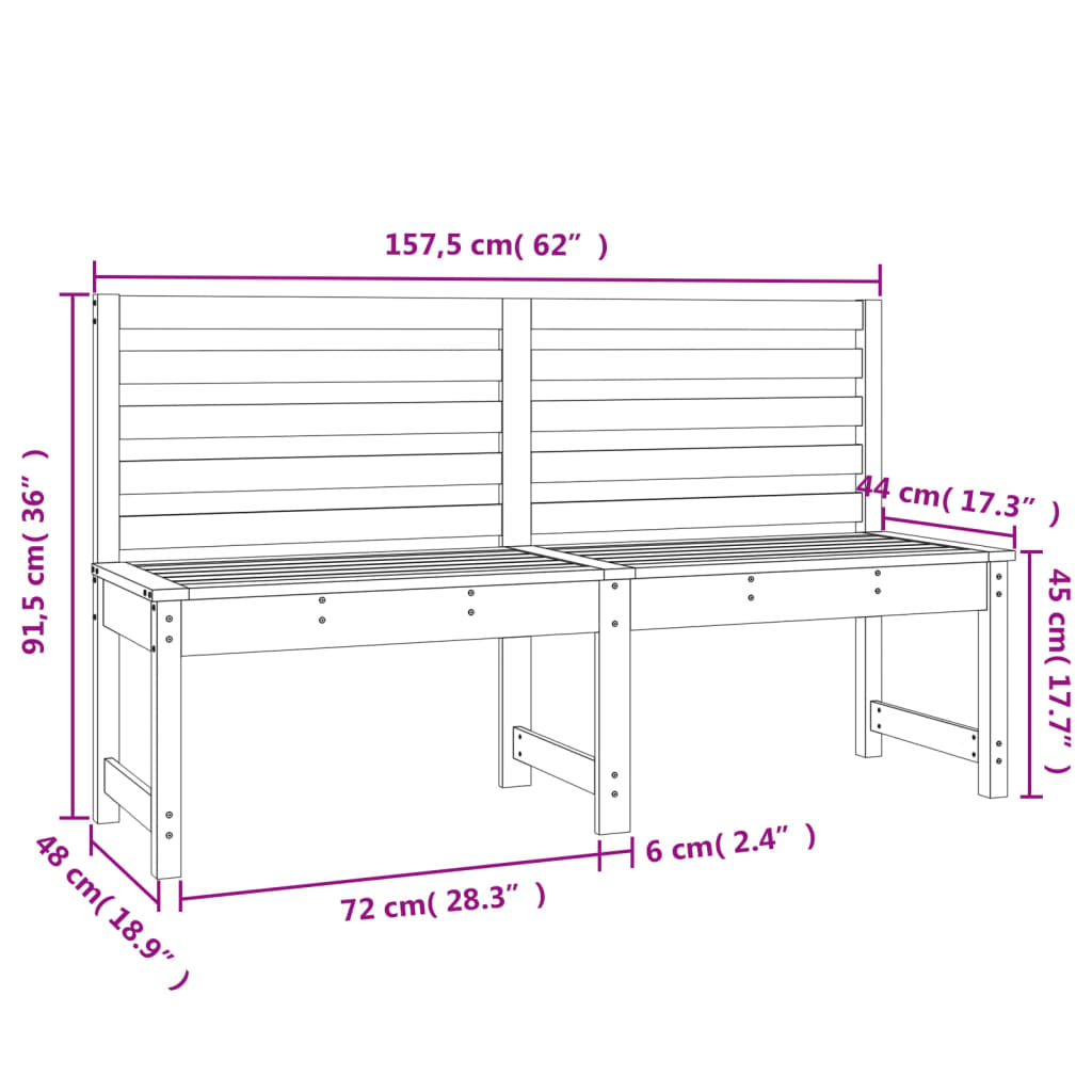 vidaXL Garðbekkur Svartur 157,5 cm Gegnheil Fura