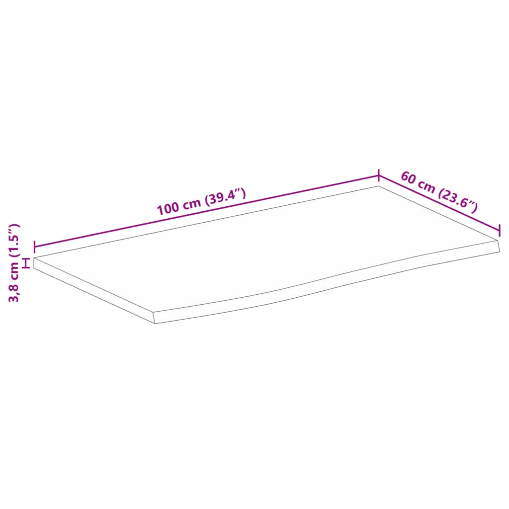 vidaXL Borðplata með Náttúrulegum Brúnum 100x60x3,8 cm Mangóviður