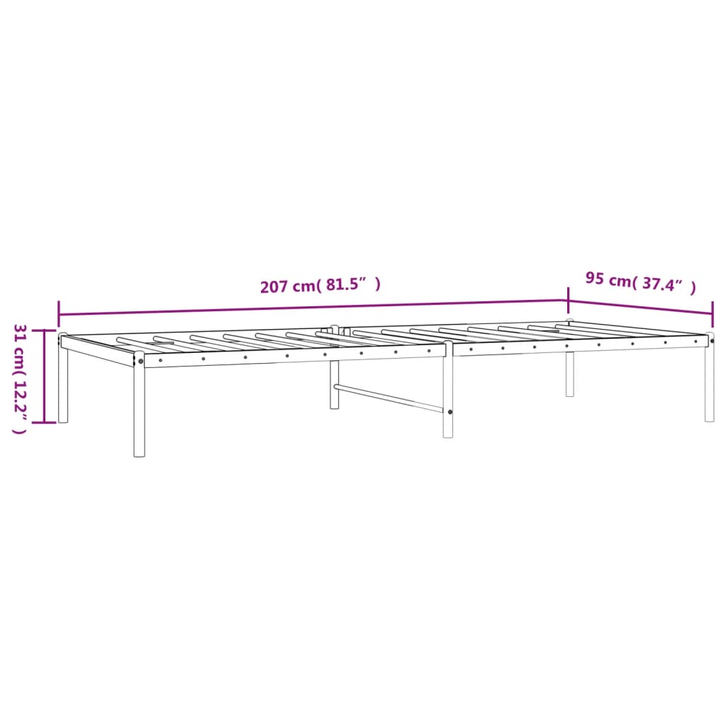 vidaXL Rúmgrind úr Málmi Hvít 90x200 cm