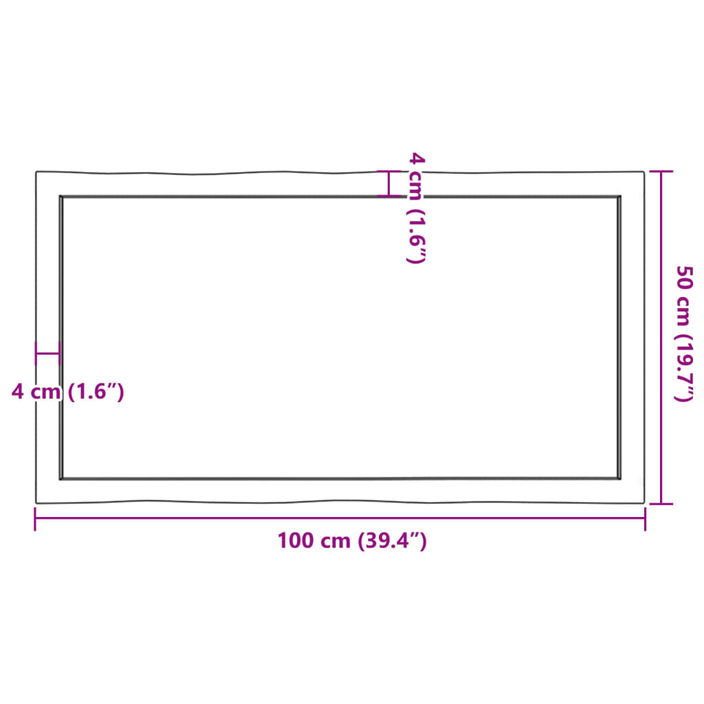 vidaXL Borðplata 100x50x(2-6) cm Ómeðhöndluð Gegnheil Náttúrul. Brúnir