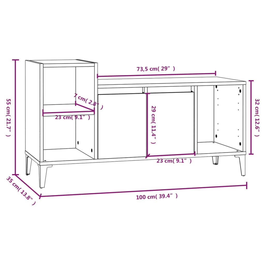 vidaXL Sjónvarpsskápur Steypugrár 100x35x55 cm Samsettur Viður