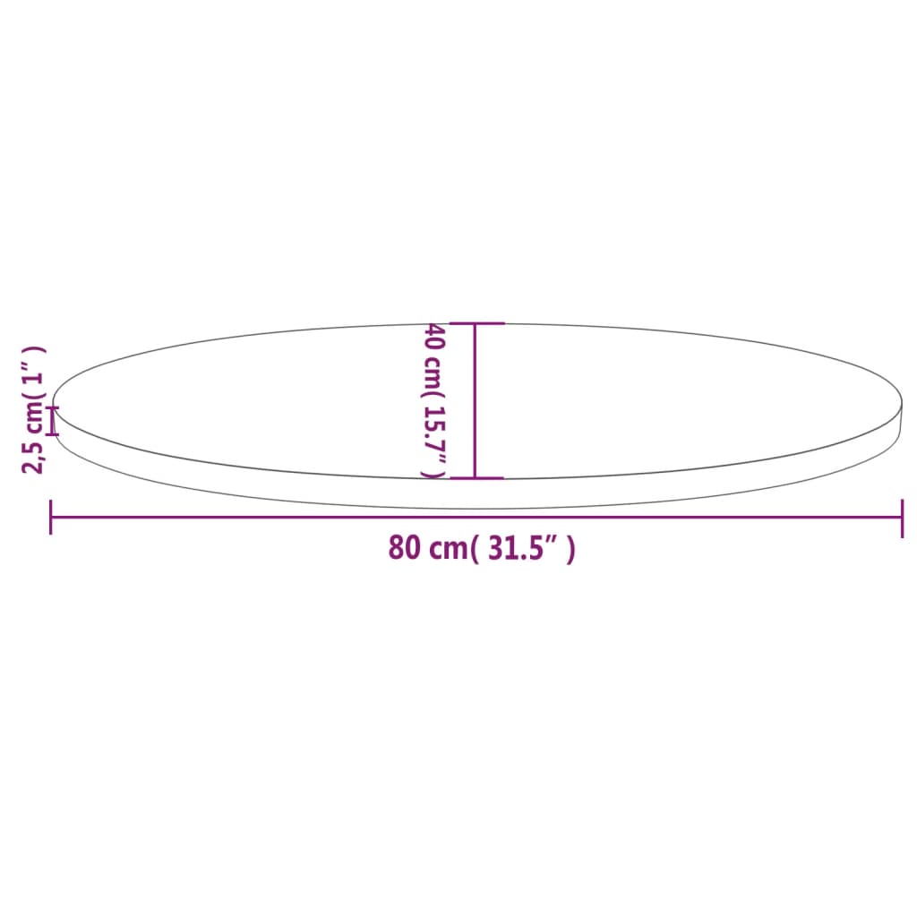 vidaXL Borðplata 80x40x2,5 cm Gegnheil Fura Sporöskjulaga