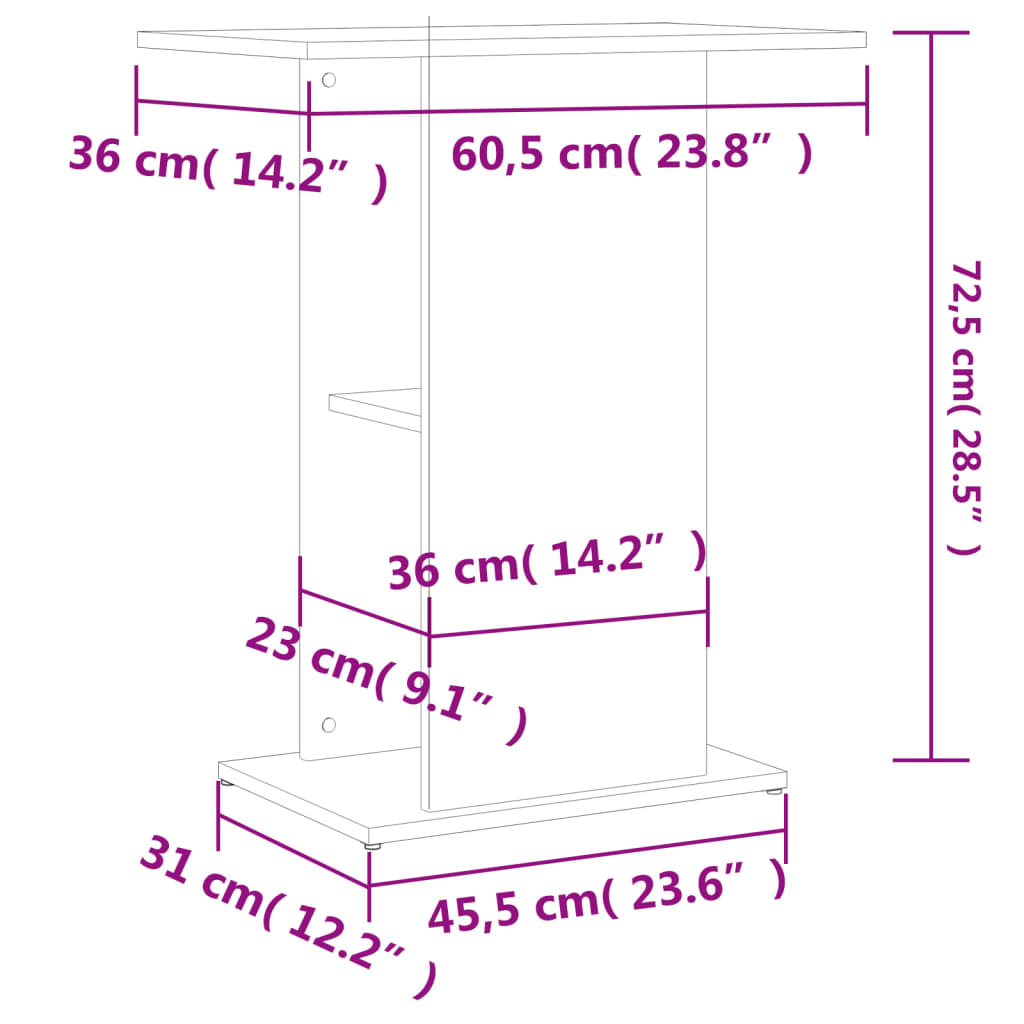 vidaXL Fiskabúrsstandur Brún Eik 60,5x36x72,5 cm Samsettur Viður