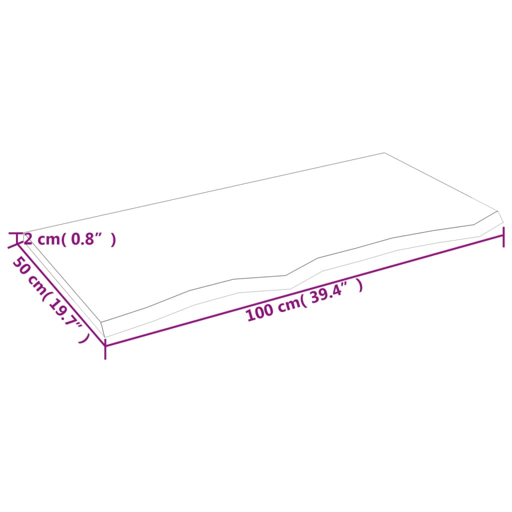 vidaXL Baðherbergisborðplata 100x50x2 cm Ómeðhöndlaður Gegnheill Viður