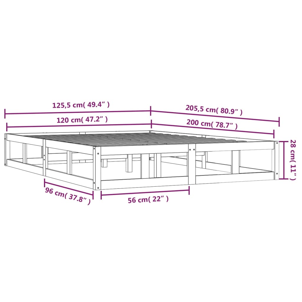 vidaXL Rúmgrind Svört 120x200 cm Gegnheill Viður