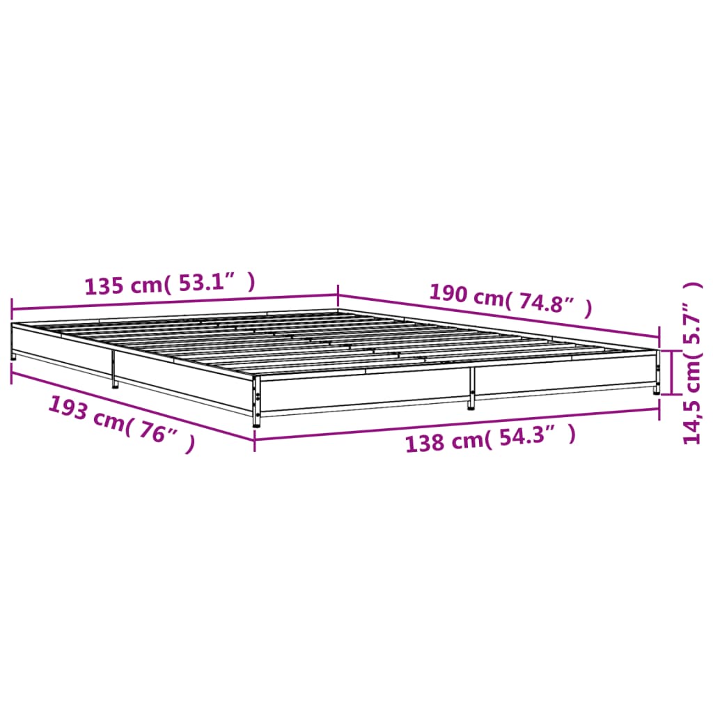 vidaXL Rúmgrind án Dýnu Sonoma Eikarlitur 135x190 cm