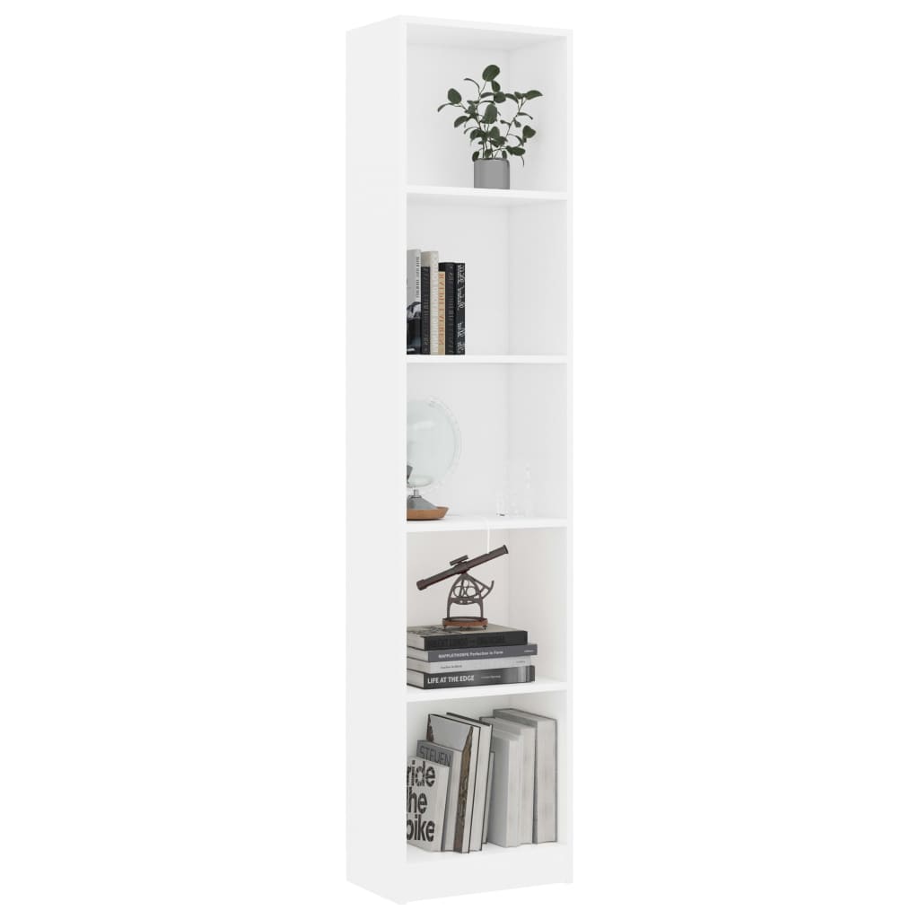 800846 vidaXL 5-Tier Book Cabinet White 40x24x175 cm Chipboard