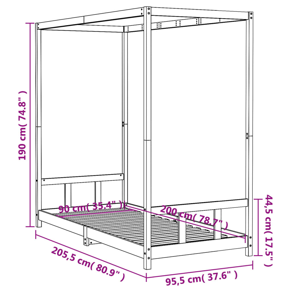 vidaXL Barnarúmgrind Hvít 90x200 cm Gegnheil Fura