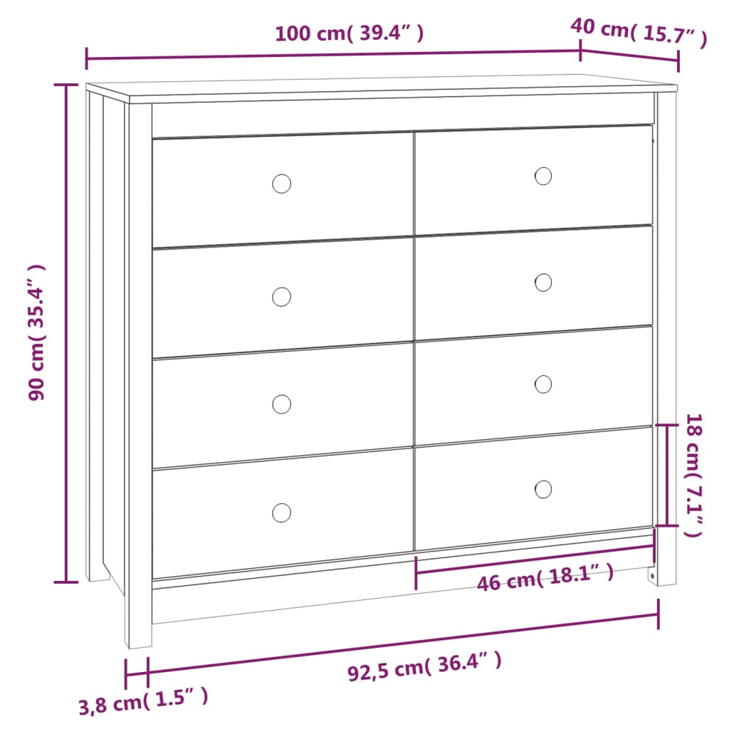 vidaXL Skenkur Hunangsbrúnn 100x40x90 cm Gegnheil Fura