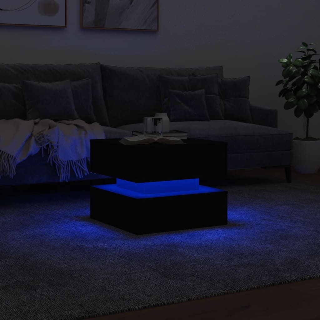 vidaXL Sófaborð með LED ljósum Svart 50x50x40 cm