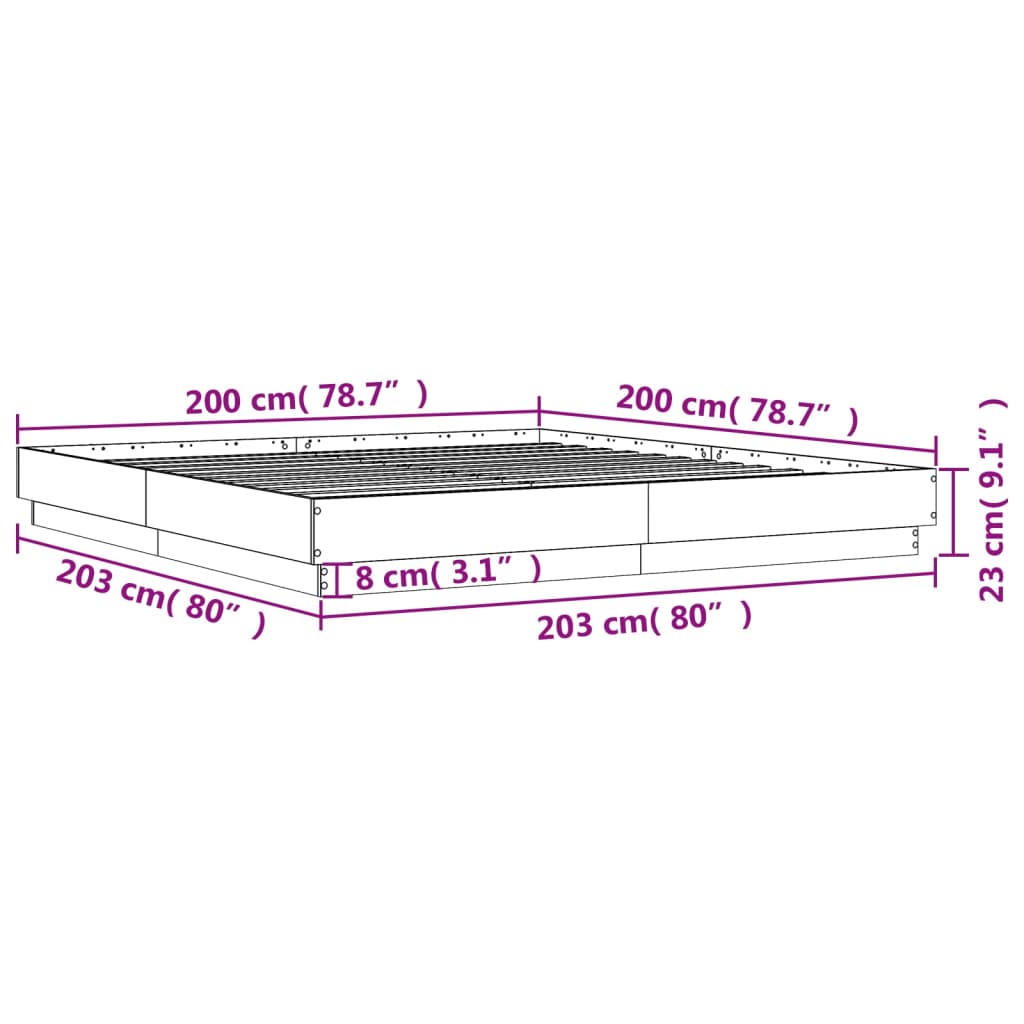 vidaXL Rúmgrind án Dýnu Steypugrátt 200x200 cm