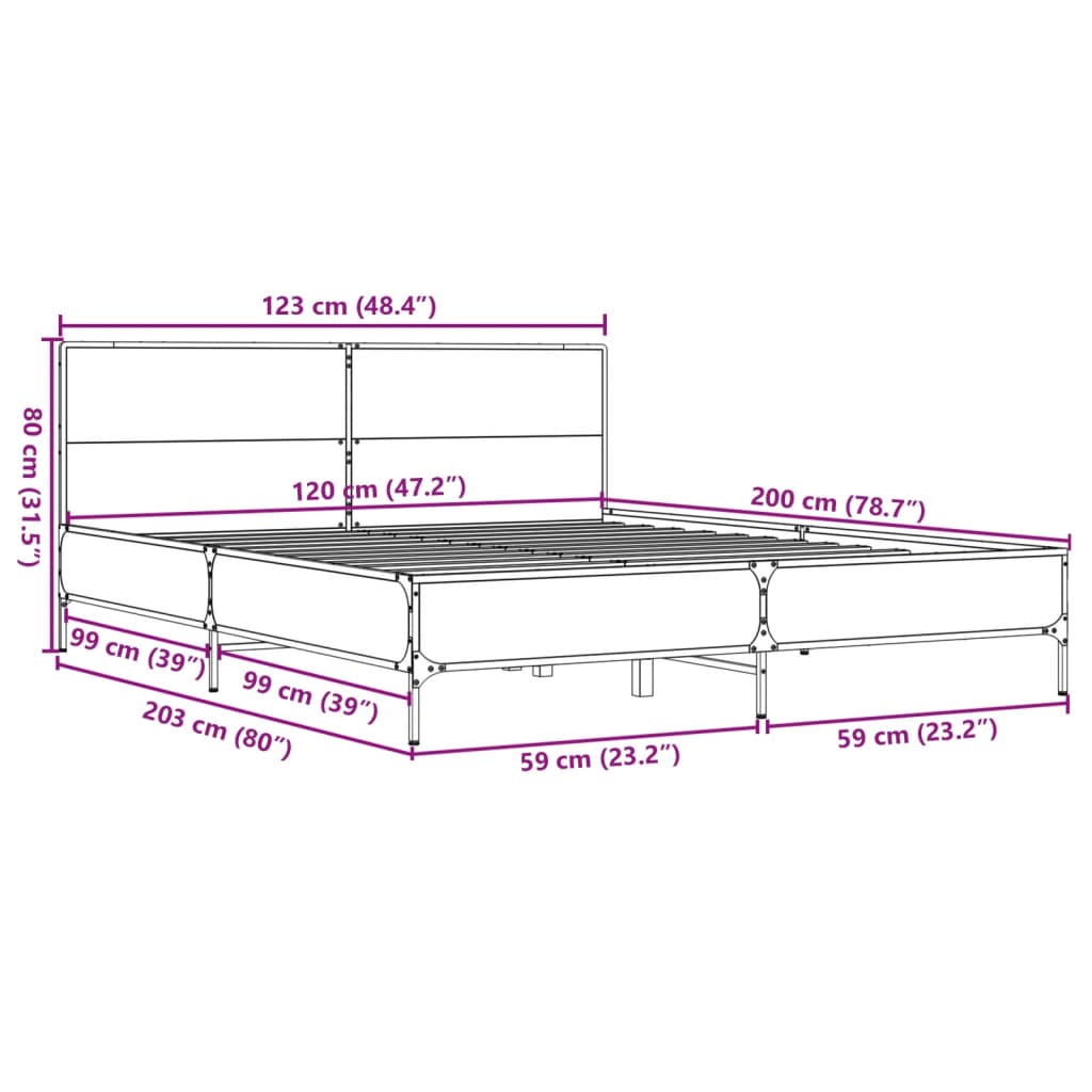 vidaXL Rúmgrind Reyktóna Eik 120x200 cm Samsettur Viður og Málmur