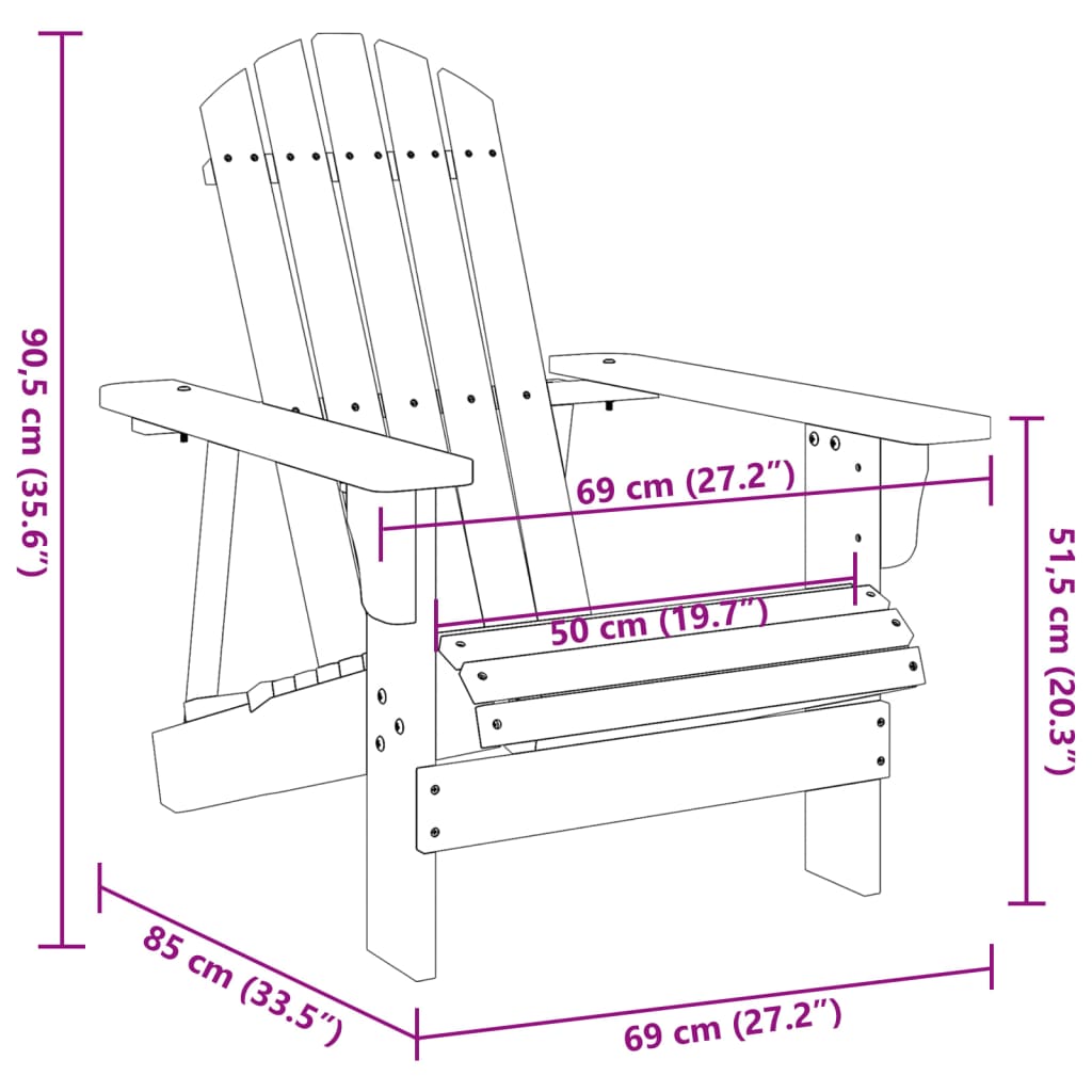 vidaXL Adirondack Stóll með 69x85x90,5 cm Gegnheill Þinur