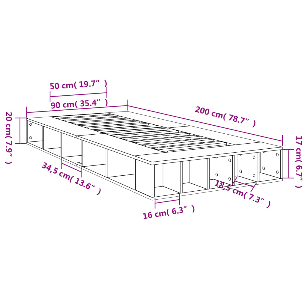 vidaXL Rúmgrind án Dýnu Reyktóna Eikarlitur 90x200 cm