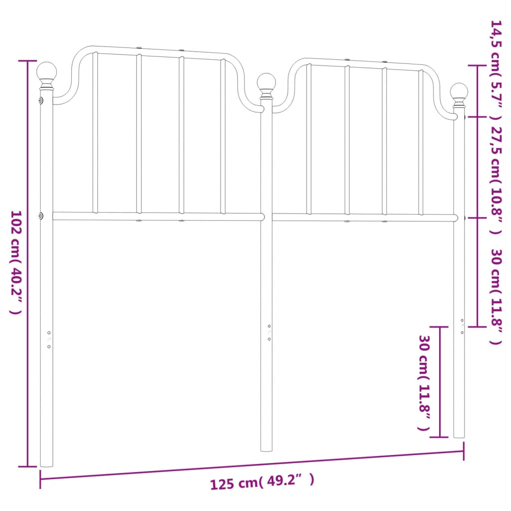 vidaXL Höfuðgafl úr Málmi Svartur 120 cm