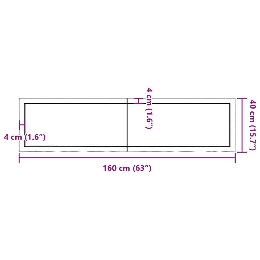 vidaXL Baðherbergisborðplata Brúnn 160x40x(2-4)cm Meðhöndlaður Viður