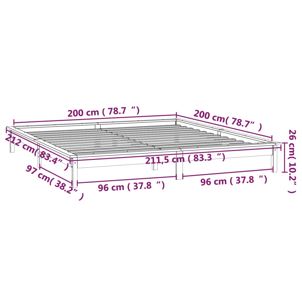 vidaXL LED Rúmgrind Ljósbrún 200x200 cm Gegnheill Viður