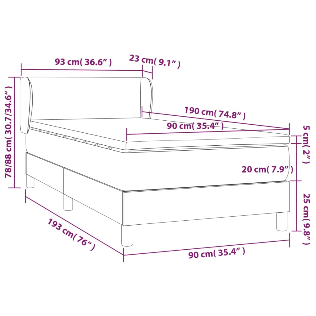 vidaXL Hólfað Springrúm með Dýnu Bleikur 90x190 cm Flaueli