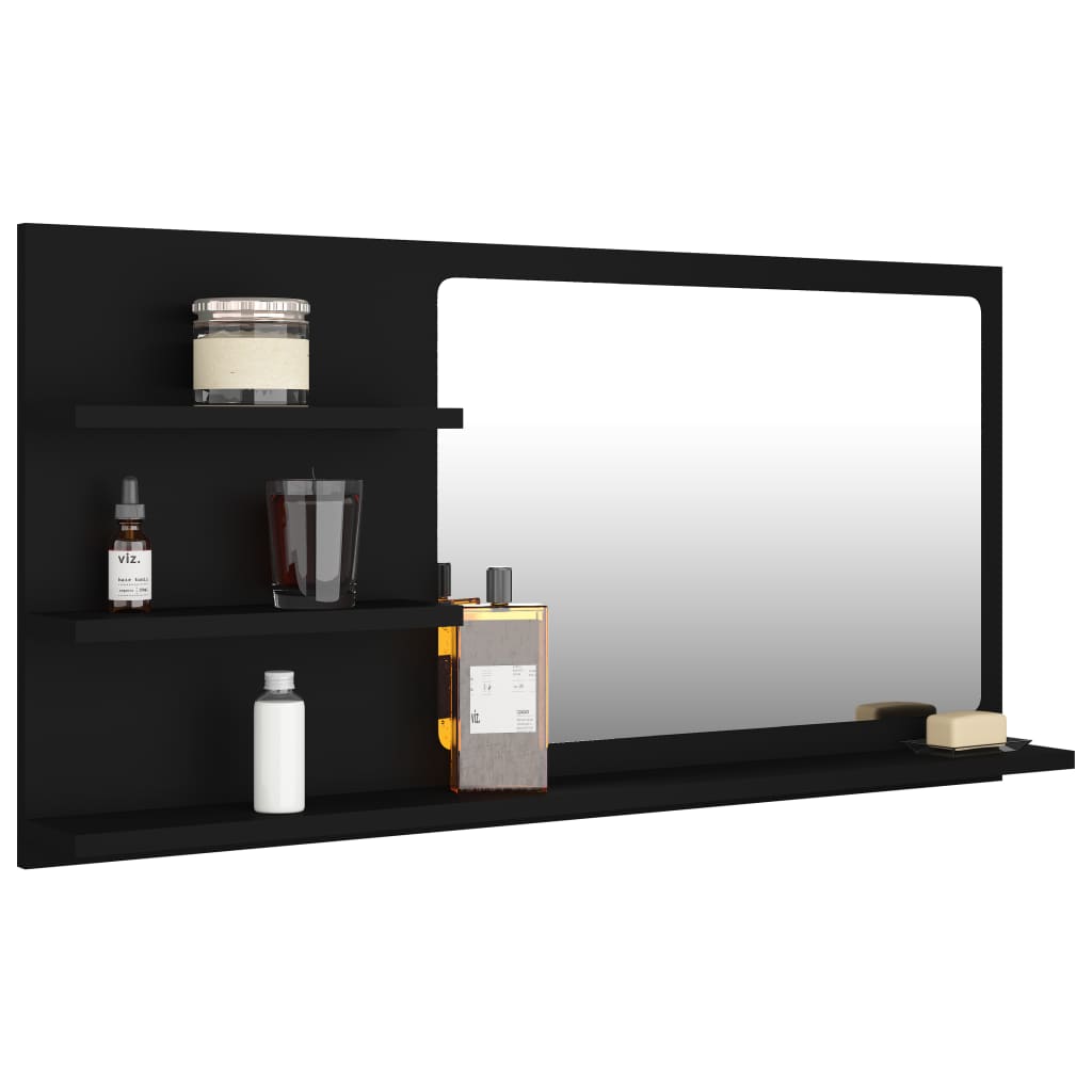 805016 vidaXL Bathroom Mirror Black 90x10,5x45 cm Chipboard
