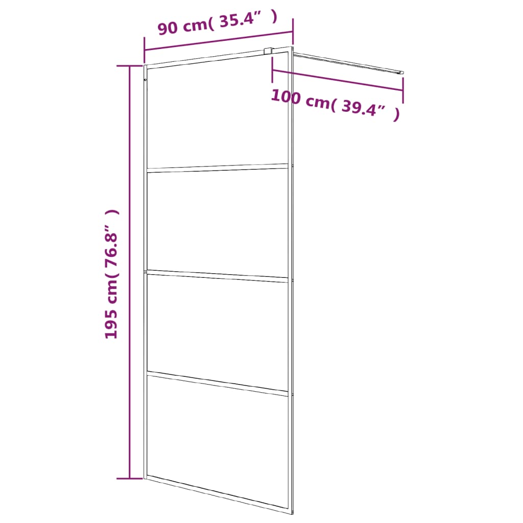 vidaXL Opinn Sturtuveggur Svartur 90x195 cm Hálfmatt Hert Gler