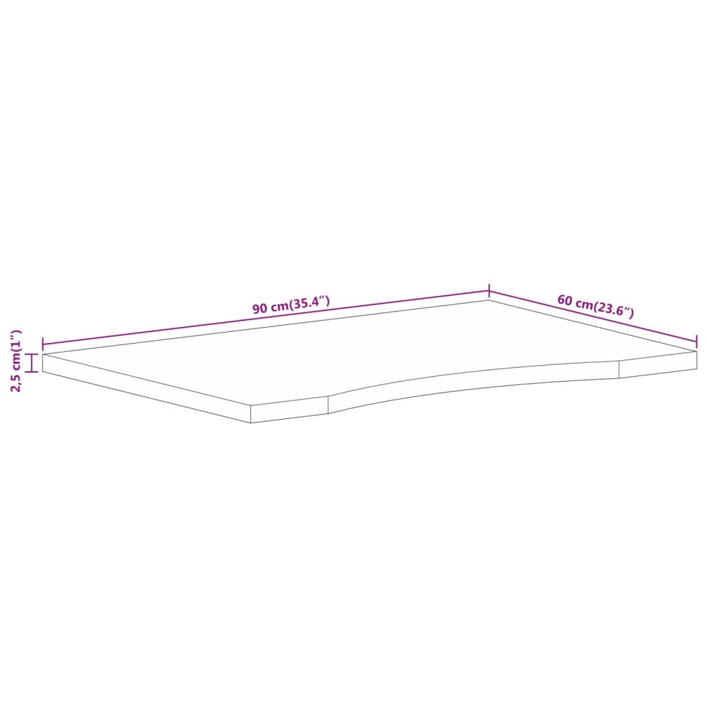 vidaXL Skrifborðsplata m. Sveigju 90x60x2,5 cm Gegnheill Mangóviður