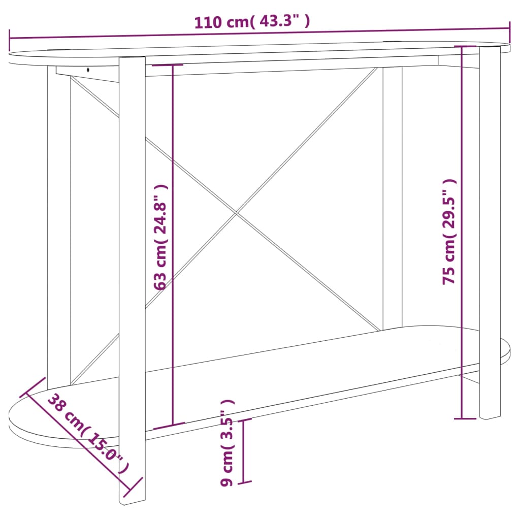 vidaXL Veggborð Hvítt 110x38x75 cm Samsettur Viður