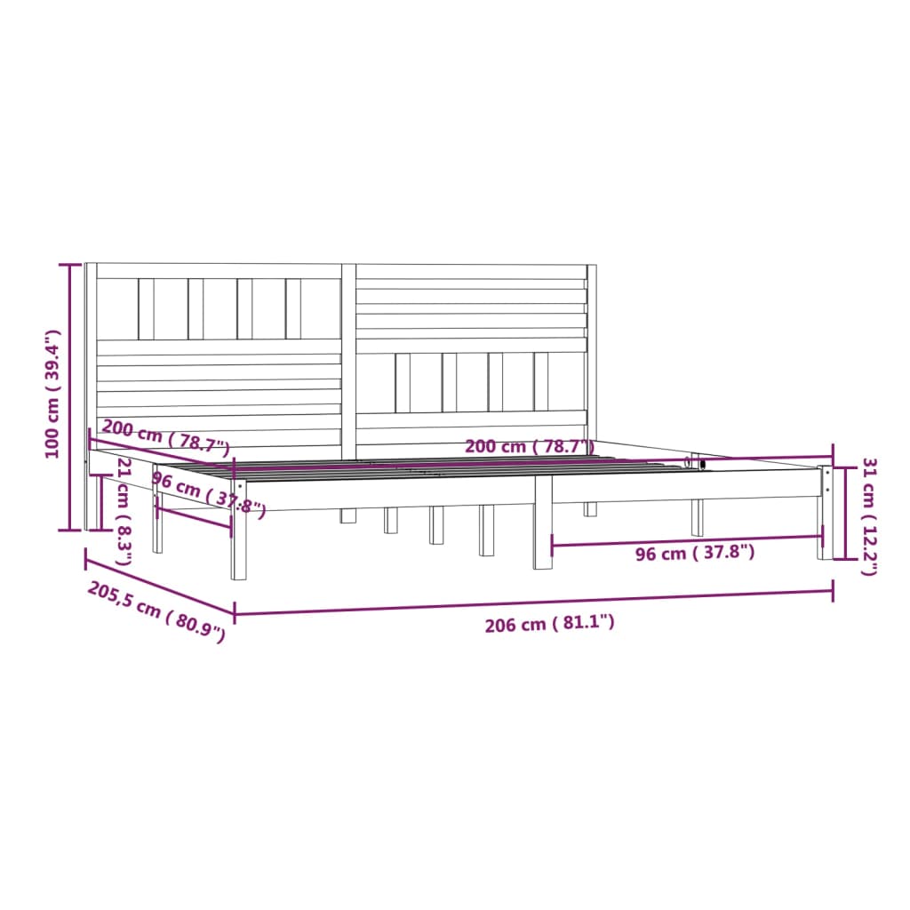 vidaXL Rúmgrind án Dýnu Hvít 200x200 cm Gegnheil Fura