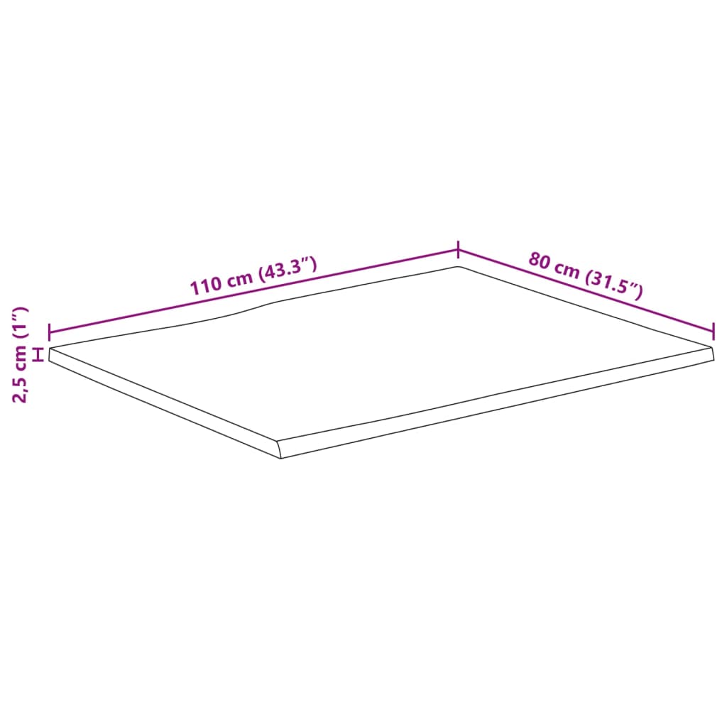 vidaXL Borðplata 110x80x2,5cm Náttúrulegum Brúnum Gegnheill Mangóviður