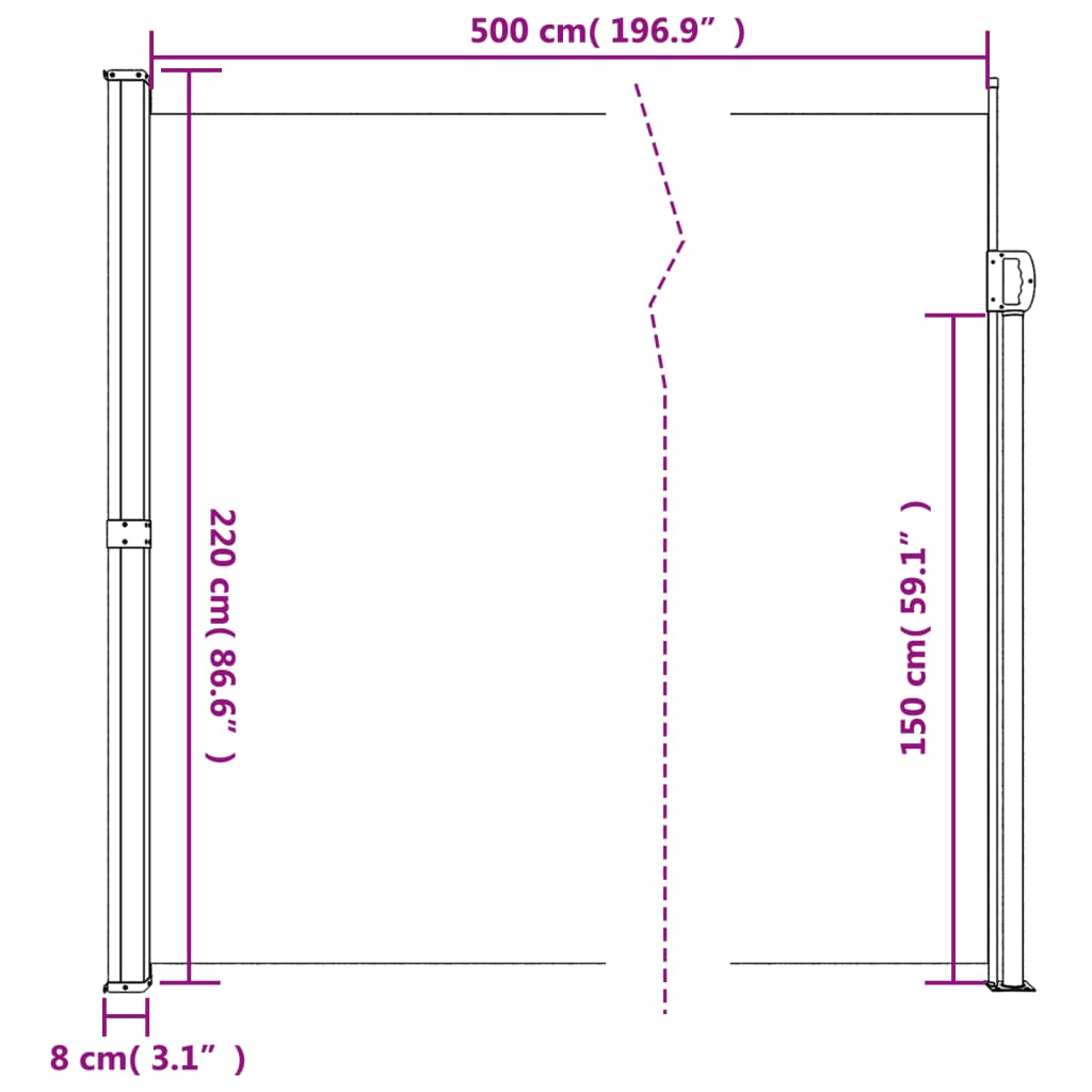 vidaXL Útdraganlegur Hliðarskjólveggur Brúngrátt 220x500 cm