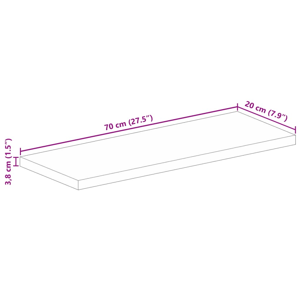 vidaXL Borðplata 70x20x3,8 cm Rétthyrnd Gegnheil Mangóviður