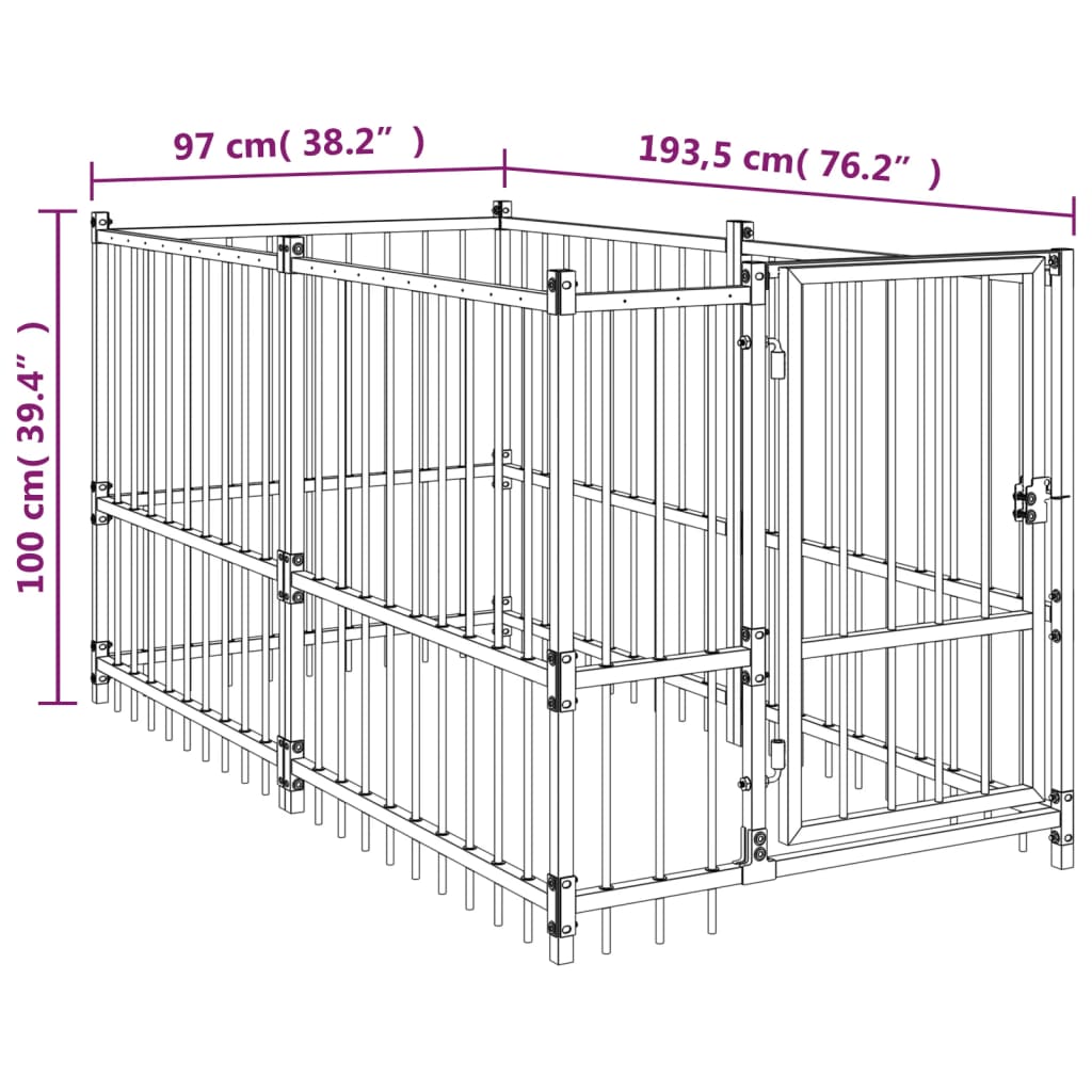 vidaXL Hundabyrgi Svart 193,5x97x100 cm Stál