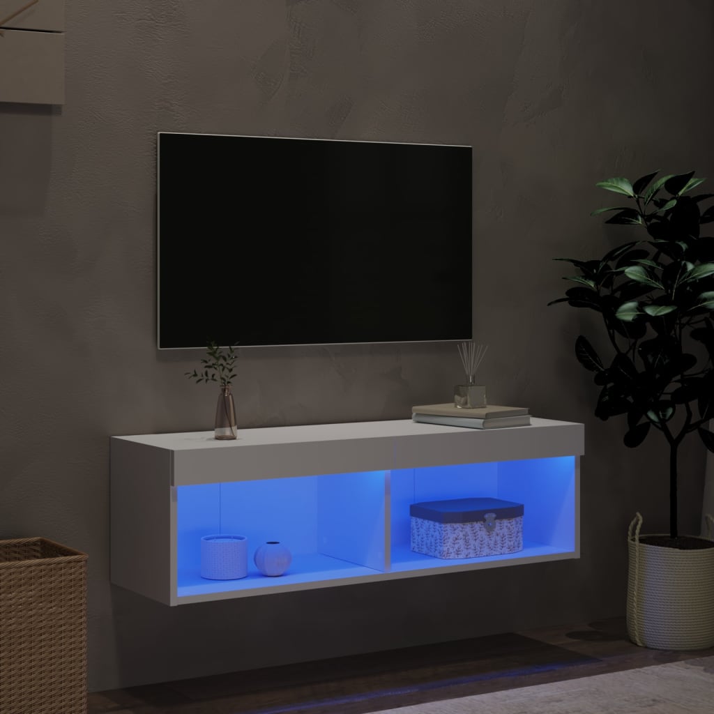 vidaXL Sjónvarpsskápur með LED Ljósum Hvítur 100x30x30 cm