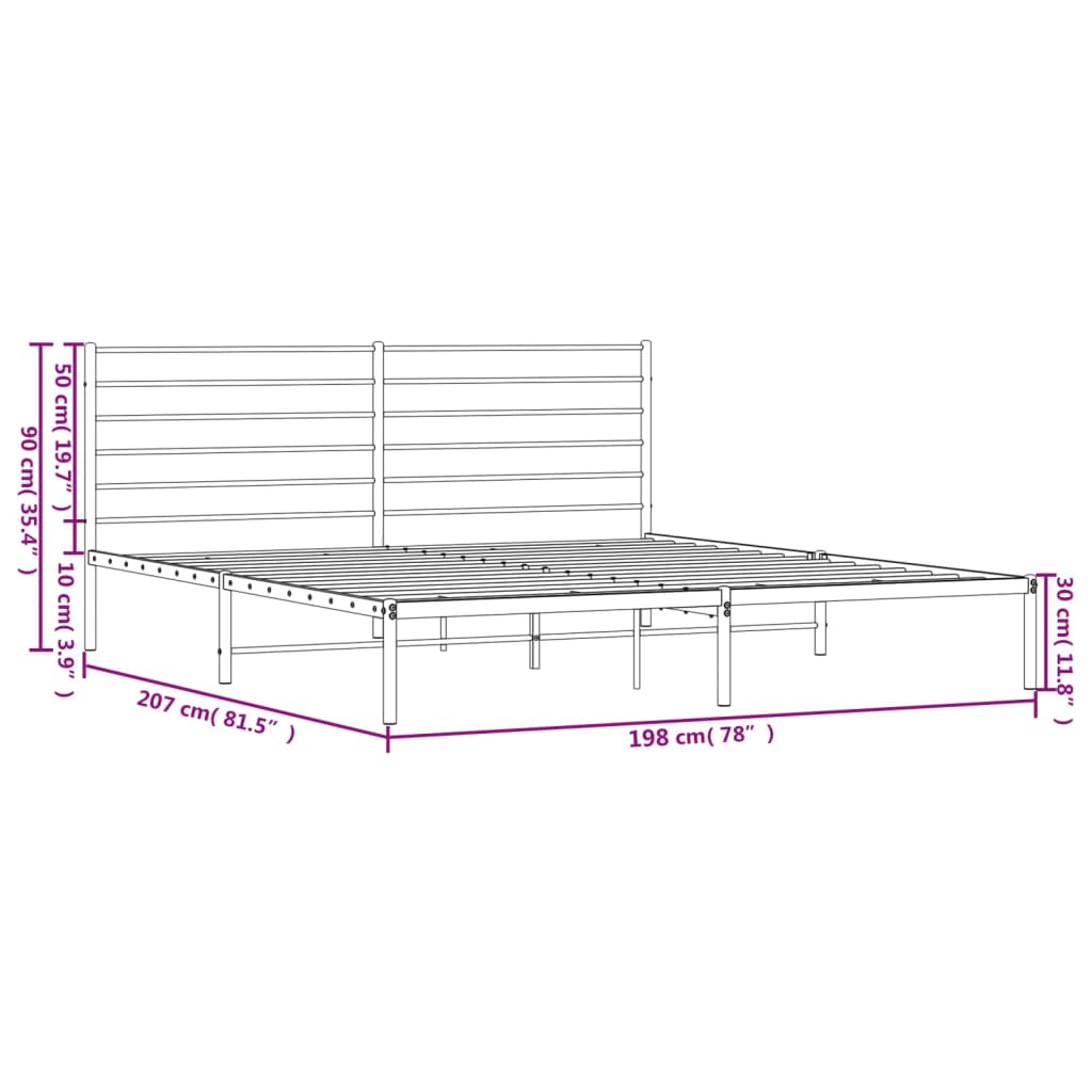 vidaXL Rúmgrind úr Málmi án Dýnu með Höfðagafli Hvít 193x203 cm