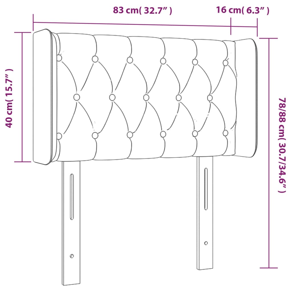 vidaXL Höfðagafl með Eyrum 83x16x78/88 cm Dökkgrátt Flauel