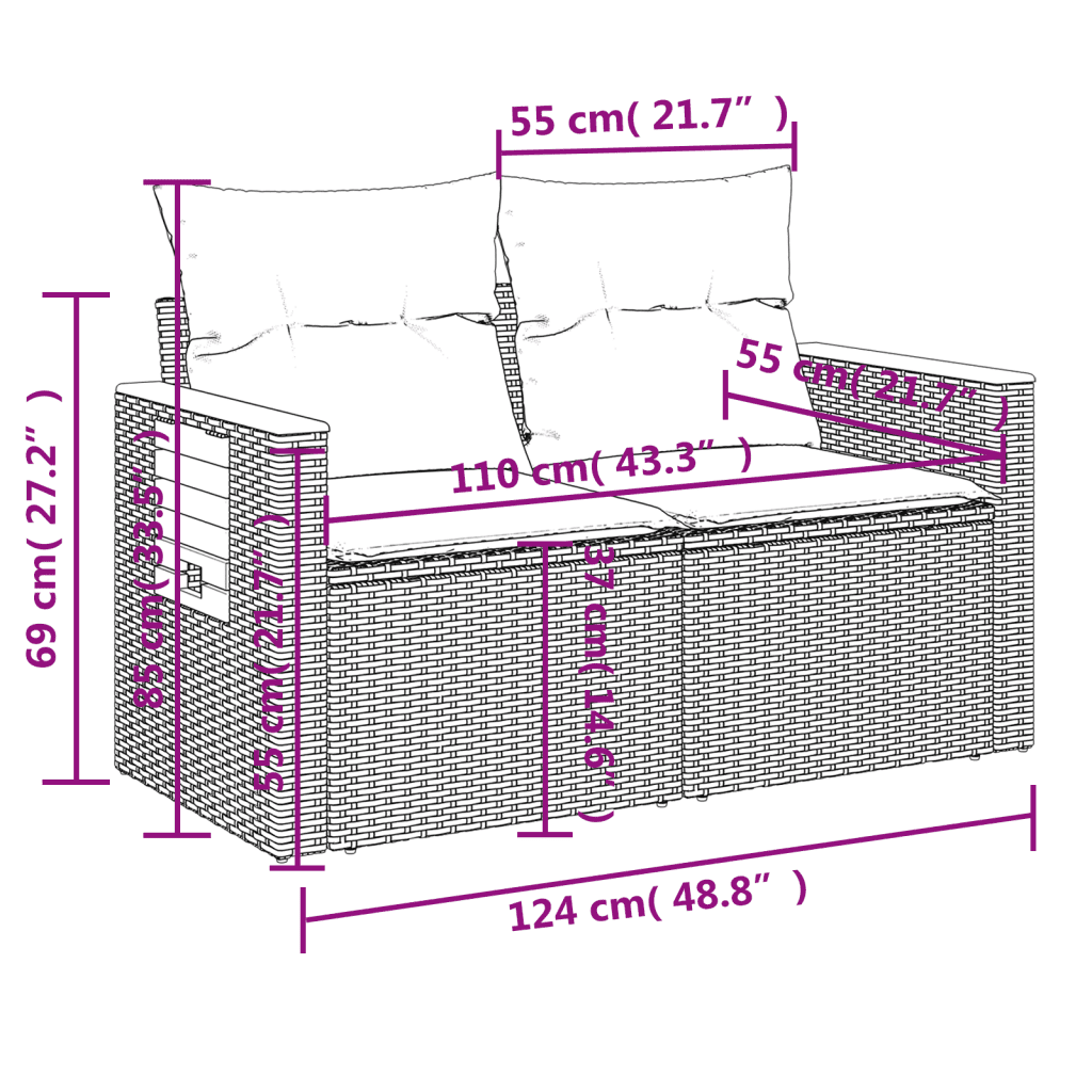 vidaXL 10 Hluta Garðsófasett með Sessum Drappað Pólýrattan