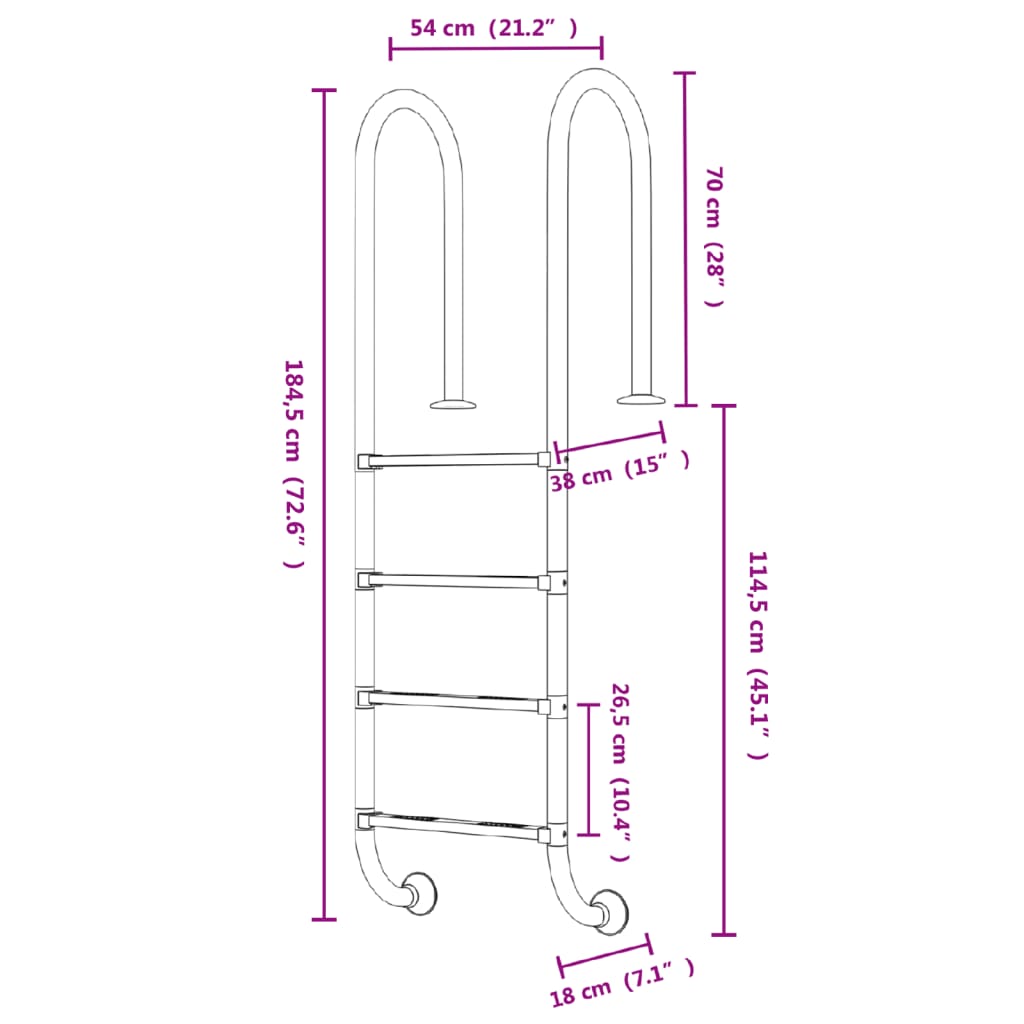 vidaXL Sundlaugarstigi 54x38x184,5 cm 304 Ryðfrítt Stál