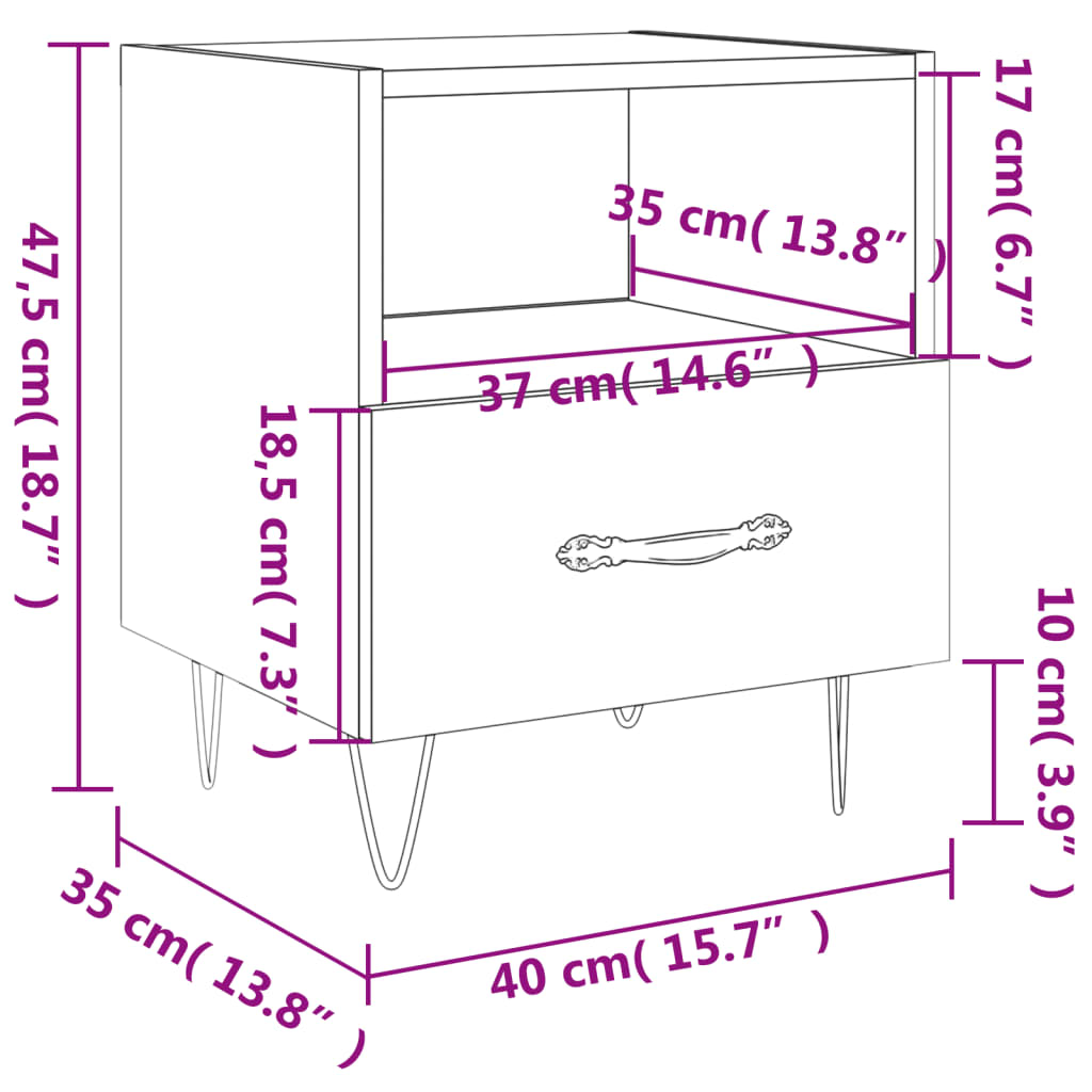 vidaXL Náttborð Steypugrátt 40x35x47,5 cm Samsettur Viður