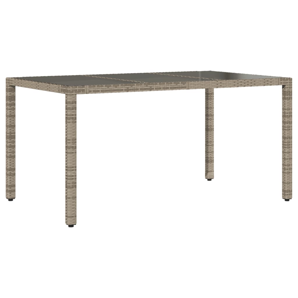 vidaXL Garðborð með Glerplötu Grátt 150x90x75 cm Pólýrattan