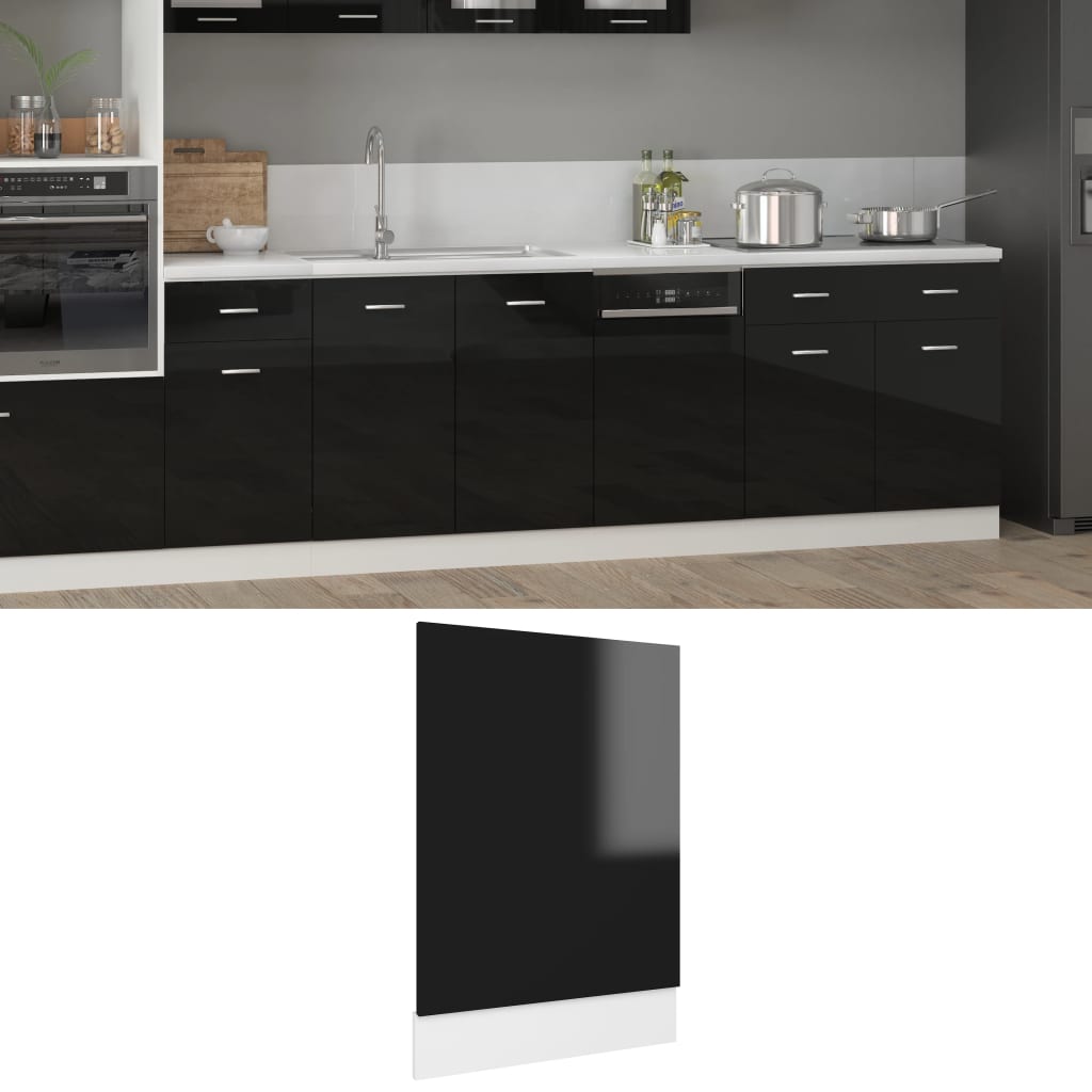 802560 vidaXL Dishwasher Panel High Gloss Black 45x3x67 cm Chipboard
