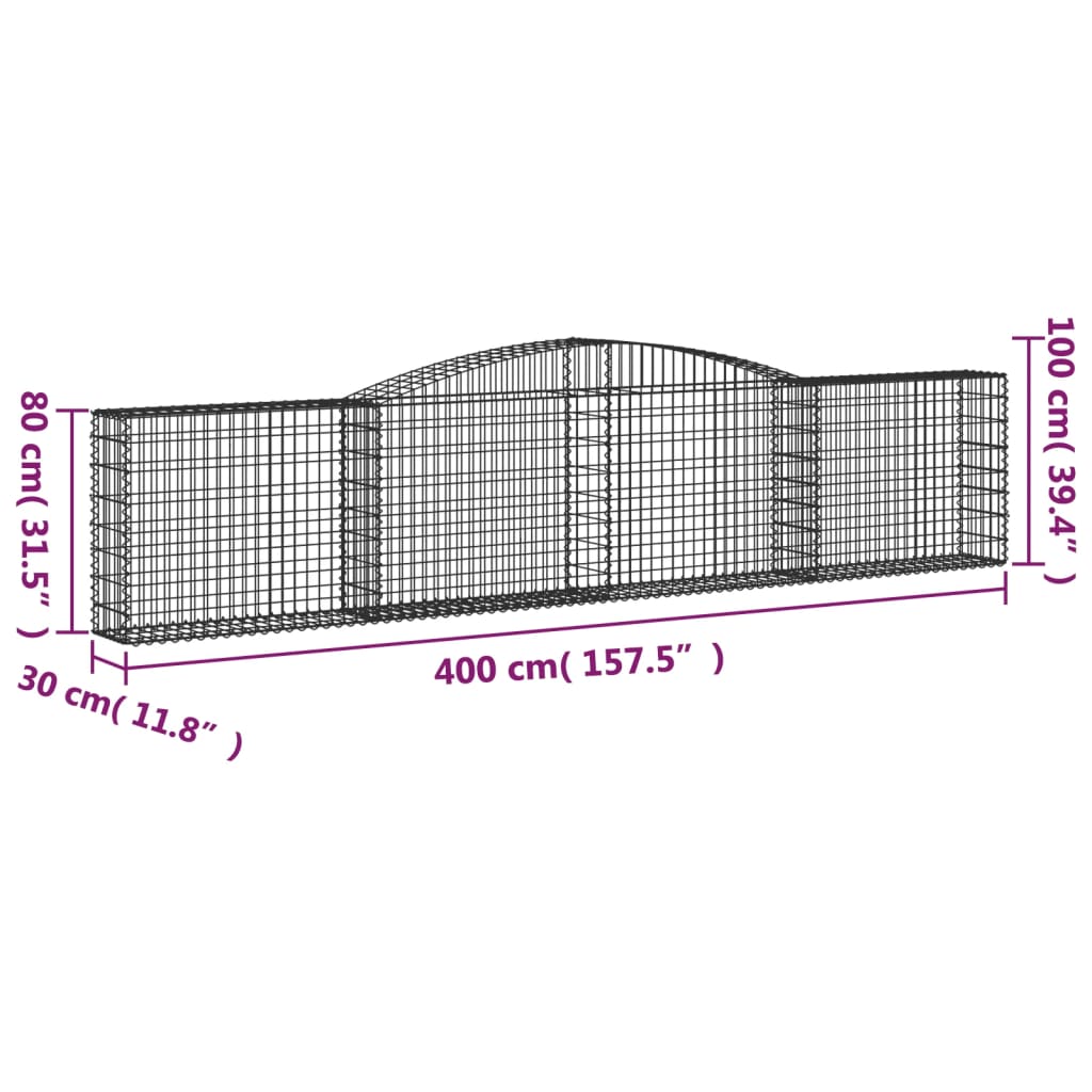 vidaXL Bogadregnir Grjótkassar 5 stk. 400x30x80/100 cm Sinkhúðað Járn